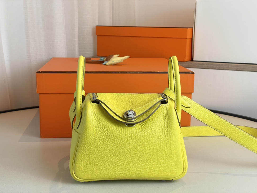 Hermes Lindy Crossbody & Shoulder Bags Lemon Yellow Silver Hardware Mini