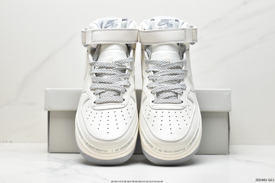 260 洛杉矶潮牌店限量发售  Uninterrupted×Nike Air Forece 1 Mid ”MORE THAN” 米灰银中帮 NU3380-636