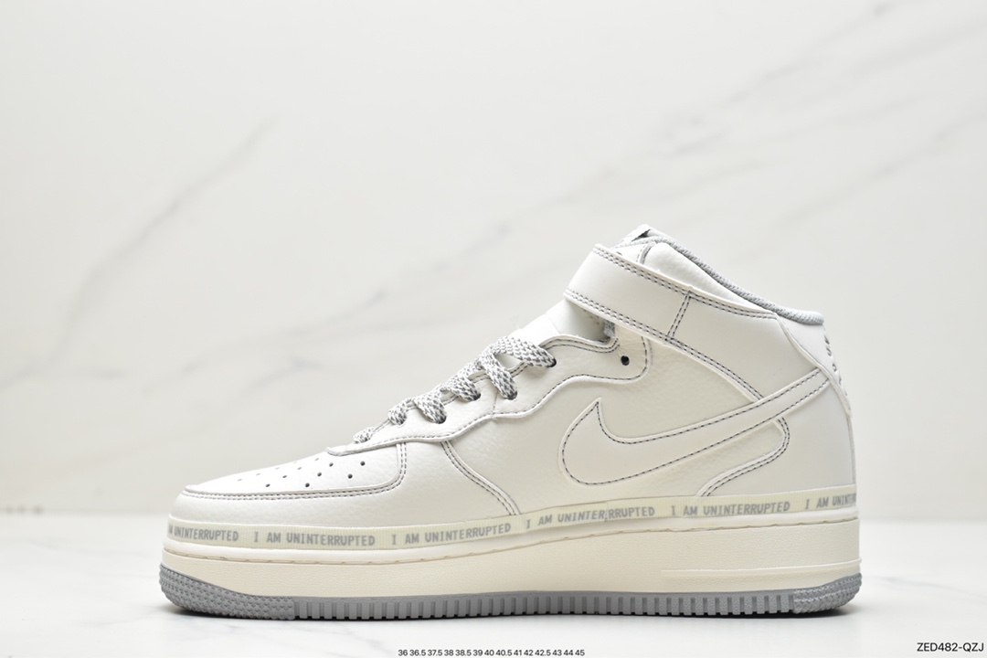260 洛杉矶潮牌店限量发售  Uninterrupted×Nike Air Forece 1 Mid ”MORE THAN” 米灰银中帮 NU3380-636