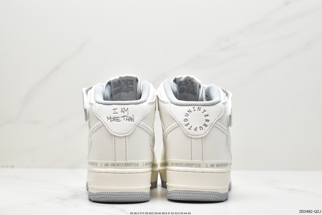 260 洛杉矶潮牌店限量发售  Uninterrupted×Nike Air Forece 1 Mid ”MORE THAN” 米灰银中帮 NU3380-636