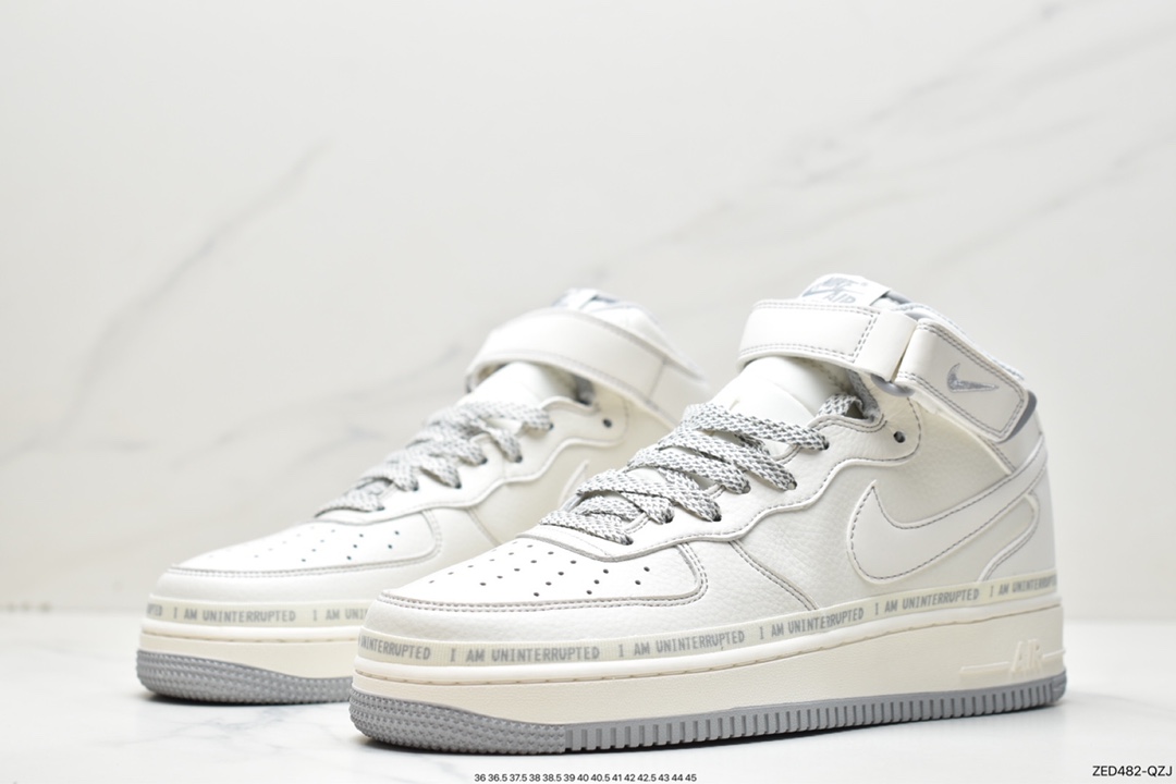 260 洛杉矶潮牌店限量发售  Uninterrupted×Nike Air Forece 1 Mid ”MORE THAN” 米灰银中帮 NU3380-636