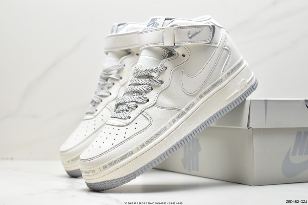 260 洛杉矶潮牌店限量发售  Uninterrupted×Nike Air Forece 1 Mid ”MORE THAN” 米灰银中帮 NU3380-636