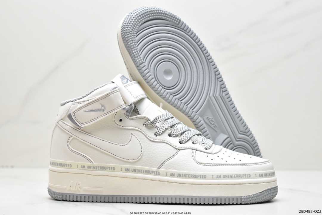 260 洛杉矶潮牌店限量发售  Uninterrupted×Nike Air Forece 1 Mid ”MORE THAN” 米灰银中帮 NU3380-636