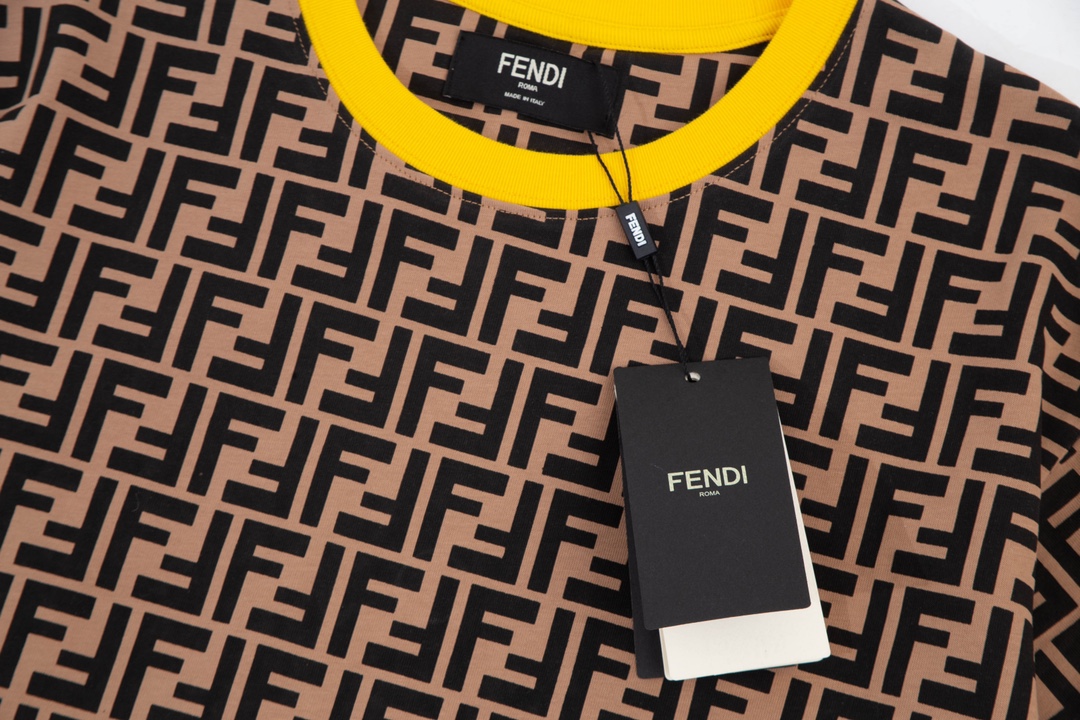 FENDI 芬迪 老佛爷双FF满印拼色领印花短袖T恤