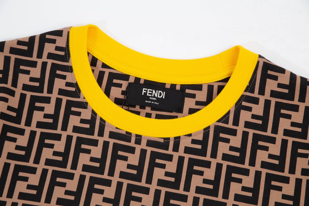 FENDI 芬迪 老佛爷双FF满印拼色领印花短袖T恤