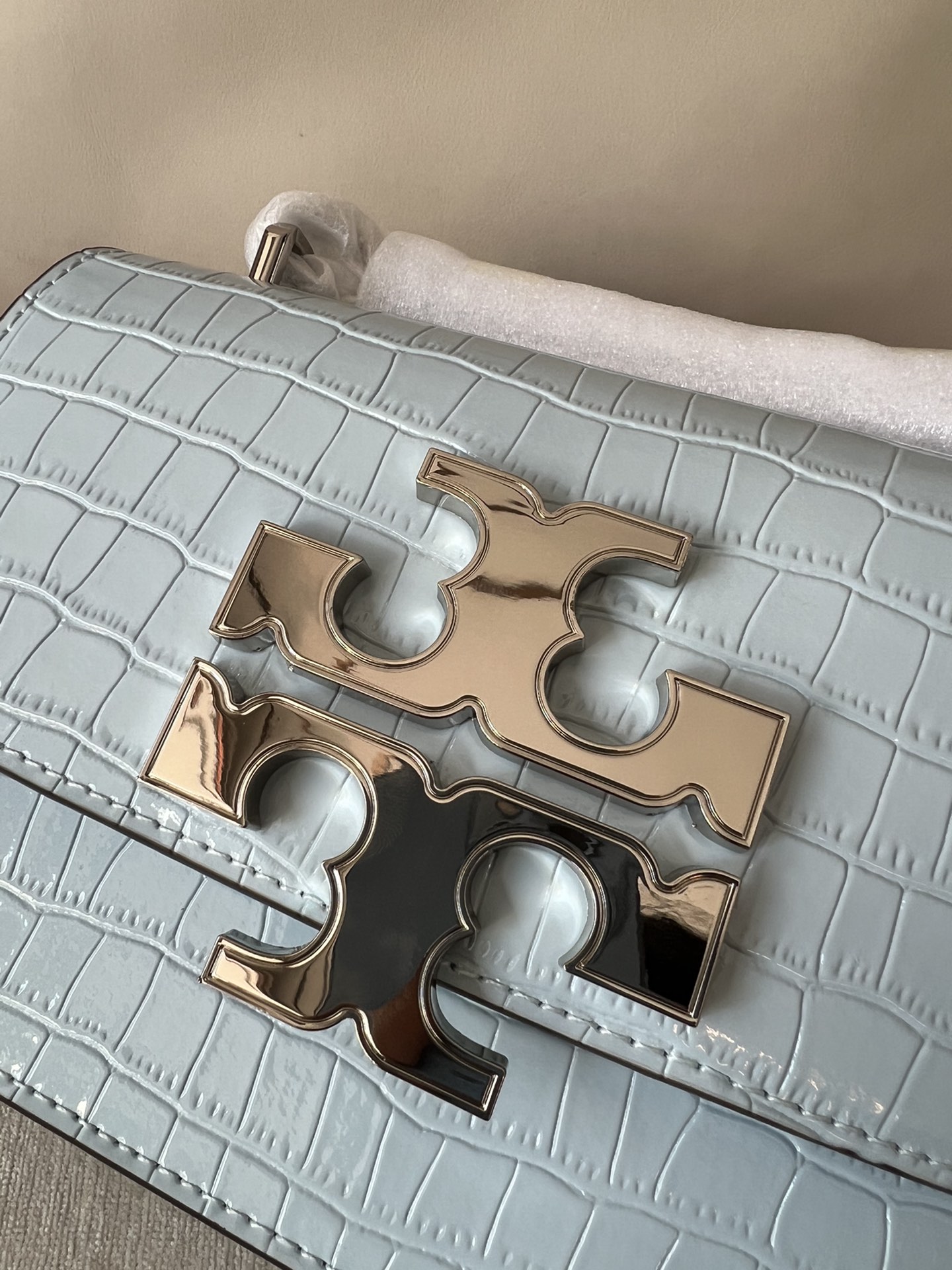 Tory Burch ～206小号鳄鱼纹【冰蓝色】TORY BURCH ELEANOR EMBOSSED SMALL CONVERTIBLE SHOULDET BAG 豆腐包