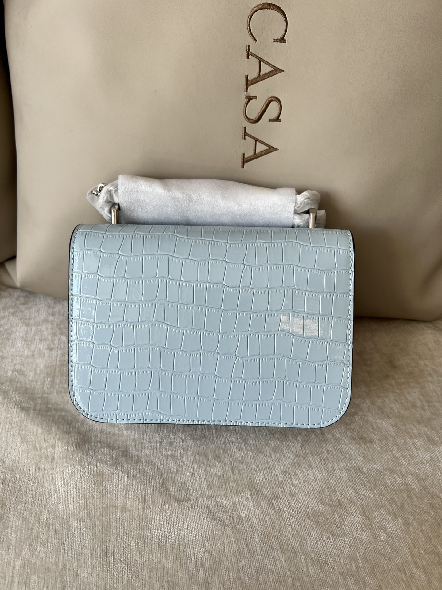 Tory Burch ～206小号鳄鱼纹【冰蓝色】TORY BURCH ELEANOR EMBOSSED SMALL CONVERTIBLE SHOULDET BAG 豆腐包