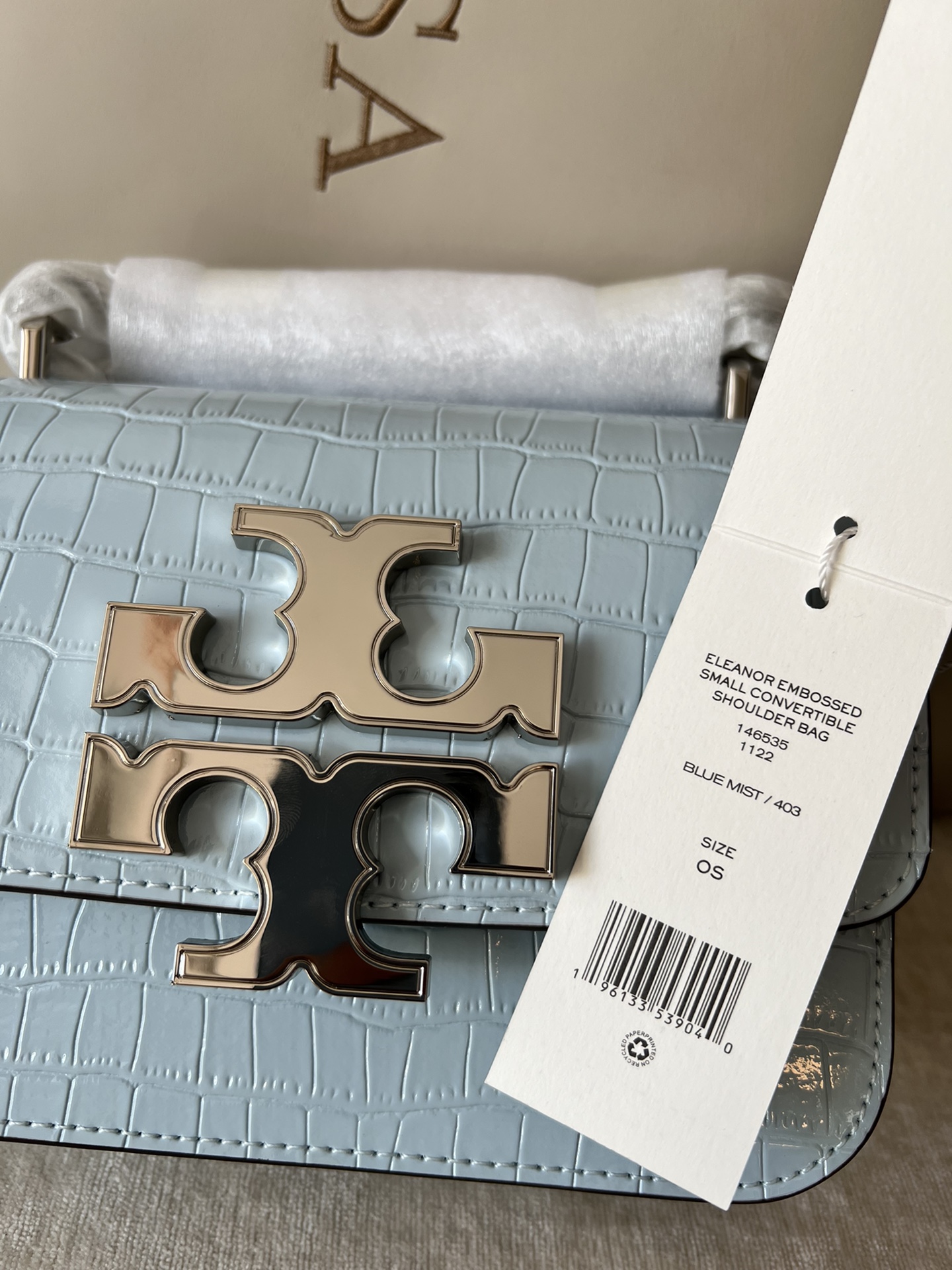 Tory Burch ～206小号鳄鱼纹【冰蓝色】TORY BURCH ELEANOR EMBOSSED SMALL CONVERTIBLE SHOULDET BAG 豆腐包