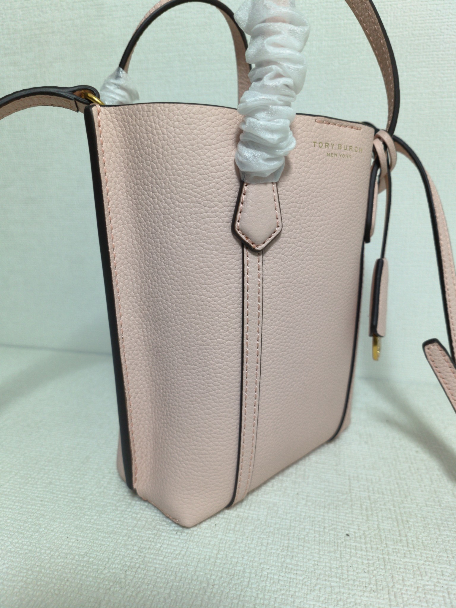 Tory Burch ～616#TB新款迷你购物袋 头层荔枝纹牛皮材质 内里全皮 可手提单肩 LOGO吊坠