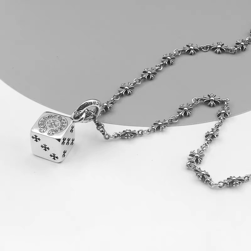 NO:557955,CH Cross Hip-Hop European and American Trendy Personalized Dice Pendant Thai Silver Retro Cross Necklace for Men and Women, Boutique Jewelry, Necklace19860909CH十字架嘻哈欧美潮个性骰子吊坠泰银复古十字项链男女款,饰品精品,necklace,Jewelry