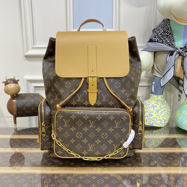 Louis Vuitton Bags Backpack Black Gold Monogram Canvas Cowhide Chains M44658