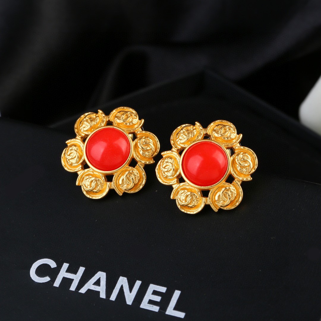 Chanel Joyas Pendiente Amarillo Oro retro Latón Vintage