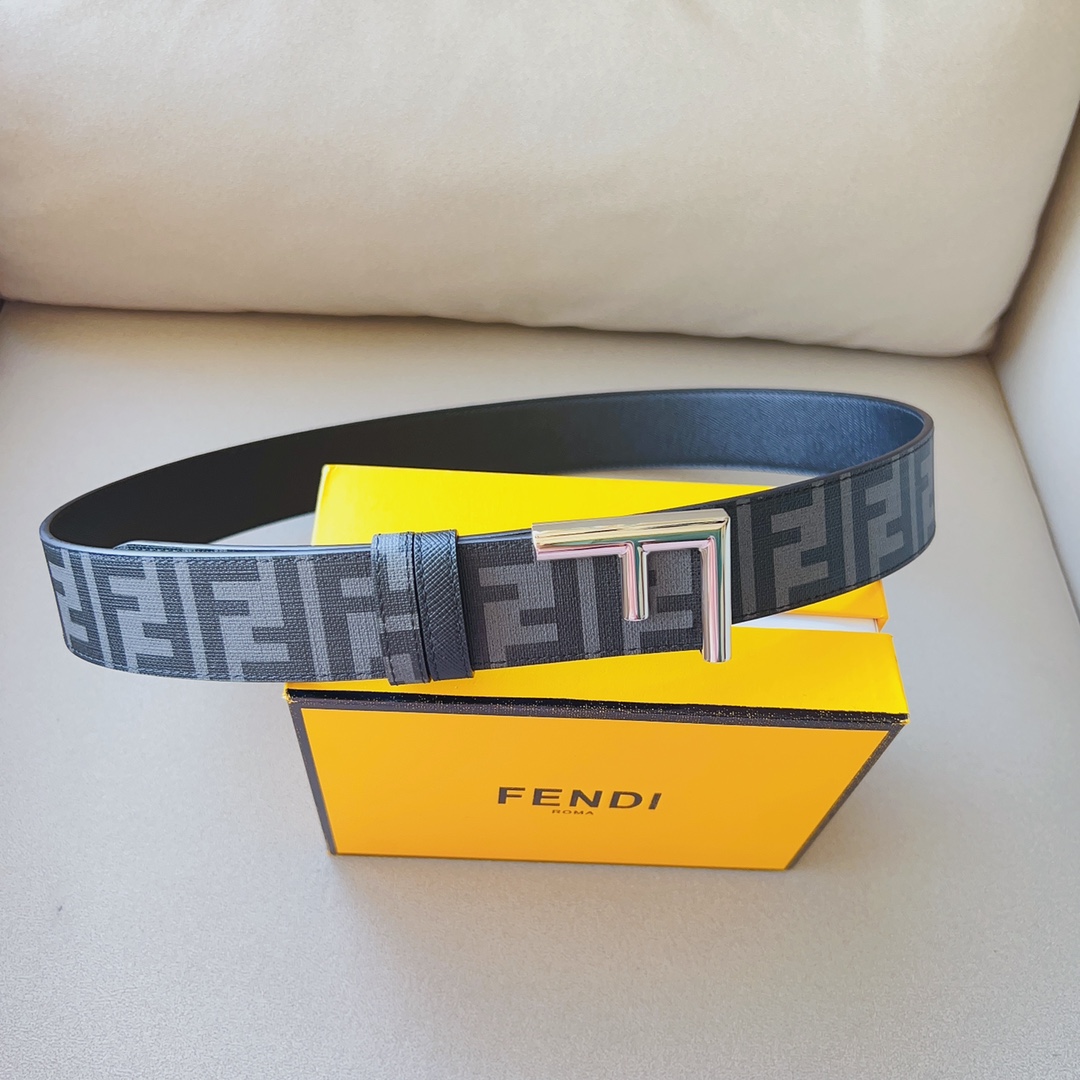 Fendi 代购级 芬迪 男士 休闲腰带 双面头层 牛皮，宽4.0cm，搭配标志性双F搭扣，奢华个性 休闲