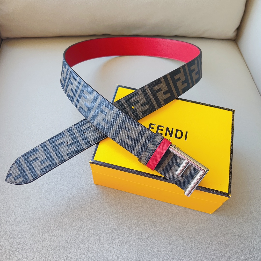 Fendi 代购级 芬迪 男士 休闲腰带 双面头层 牛皮，宽4.0cm，搭配标志性双F搭扣，奢华个性 休闲