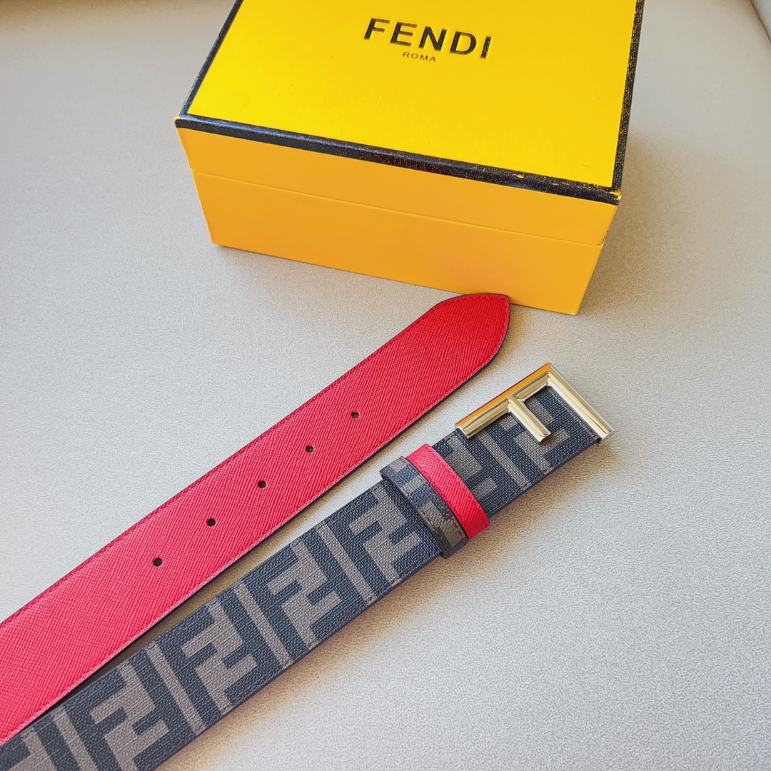 Fendi 代购级 芬迪 男士 休闲腰带 双面头层 牛皮，宽4.0cm，搭配标志性双F搭扣，奢华个性 休闲