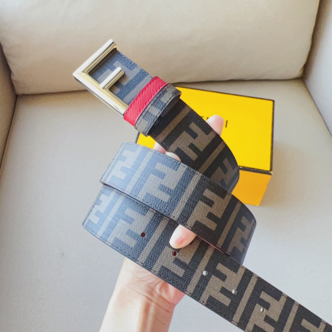 Fendi 代购级 芬迪 男士 休闲腰带 双面头层 牛皮，宽4.0cm，搭配标志性双F搭扣，奢华个性 休闲