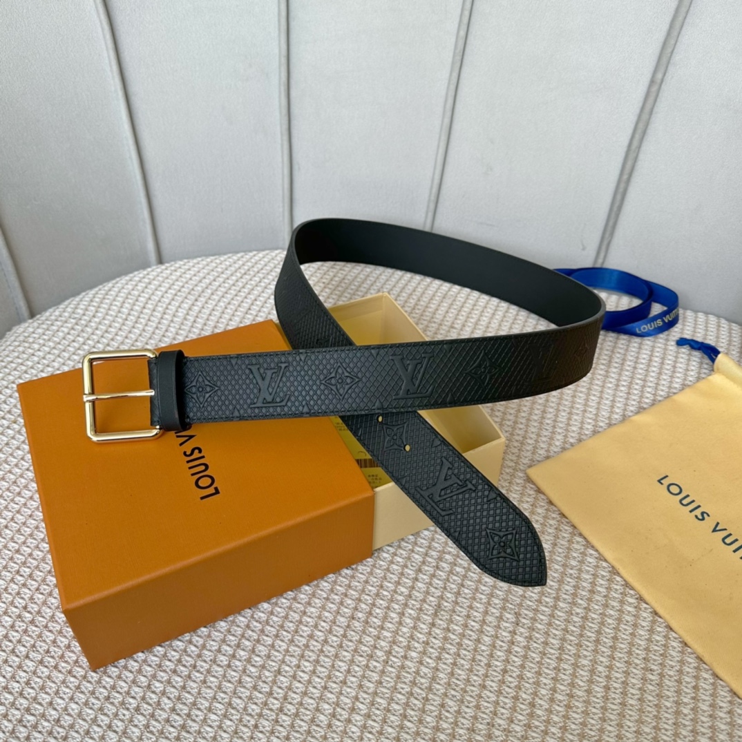 Louis Vuitton Belts Black Men Calfskin Cowhide