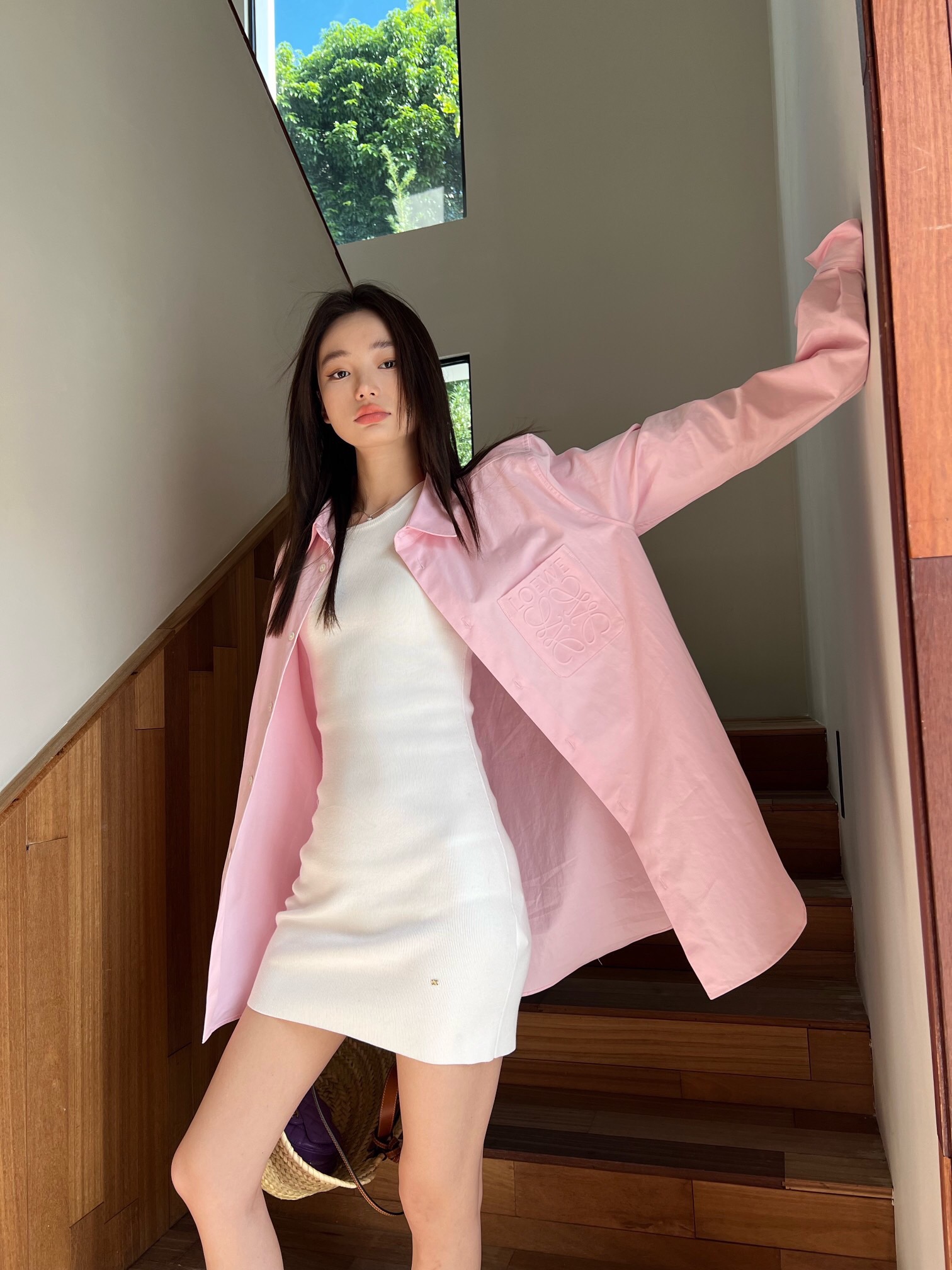 Loewe Anagram Embossed Shirt - Textured Cotton, Pink or White, Sizes S-L