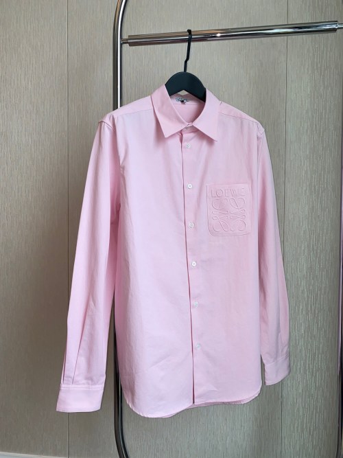 Loewe Anagram Embossed Shirt - Pink, Custom Twill Fabric, Handmade Detailing 1 Loewe Anagram Embossed Shirt - Pink, Custom Twill Fabric, Handmade Detailing