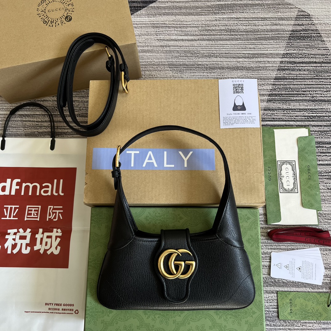 GUCCI Aphrodite Small Crescent-Shaped Shoulder Bag Soft Leather Double G Logo