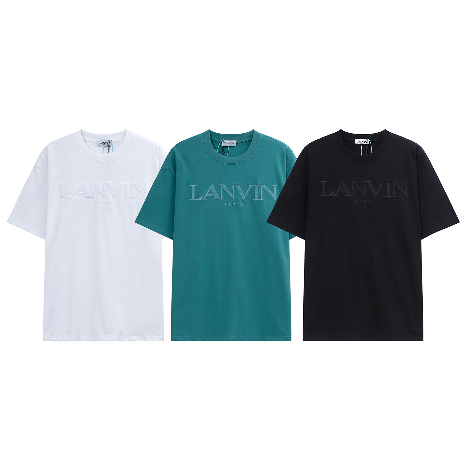 Lanvin Clothing T-Shirt Black Green White Embroidery Men
