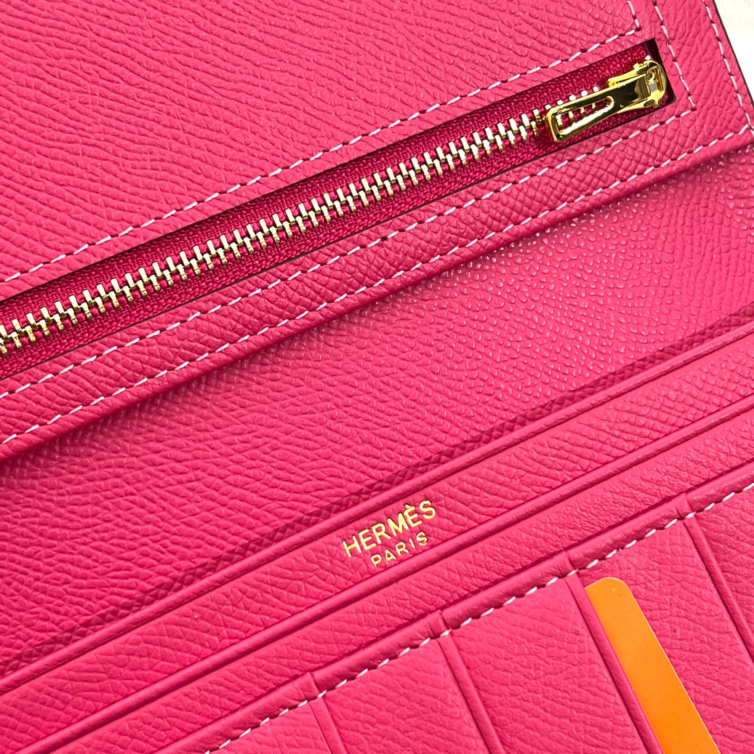 愛馬仕・原単 純色皮革内ラZIPポケット財布