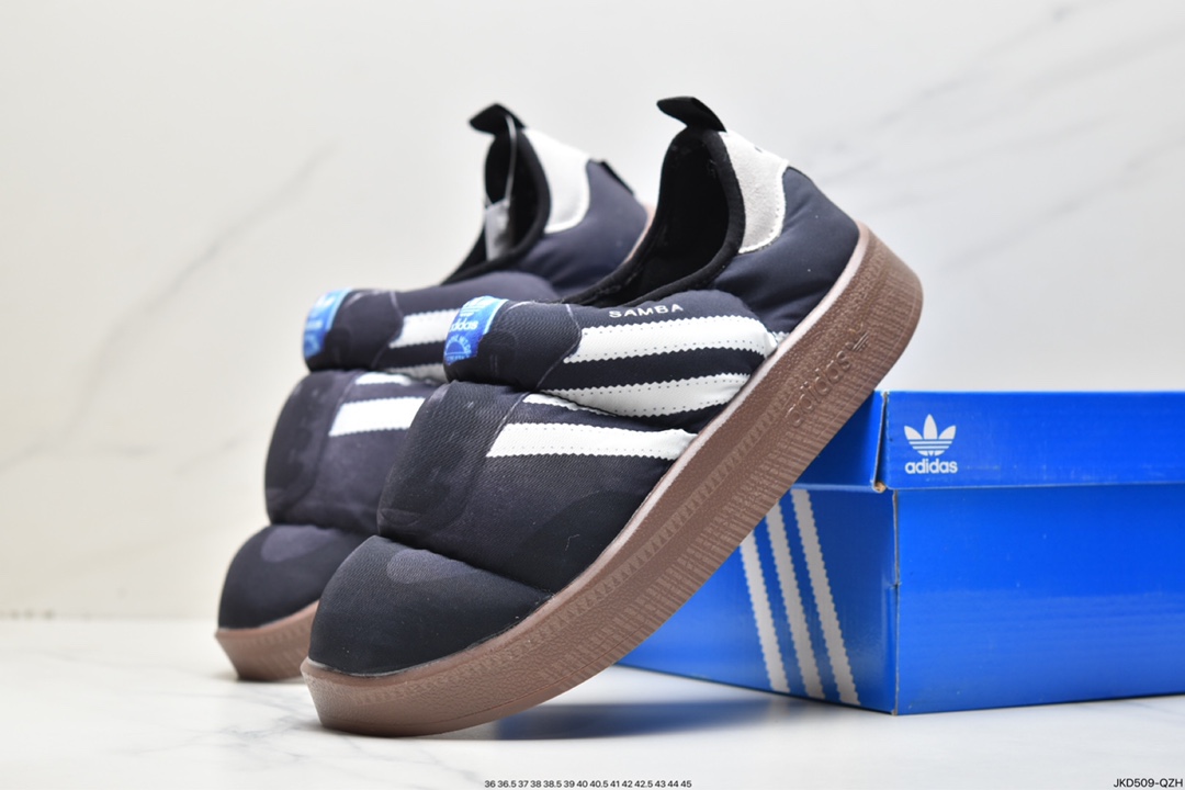 adidas clover Puffylette bread shoes one pedal cotton shoes classic casual slippers HP6699