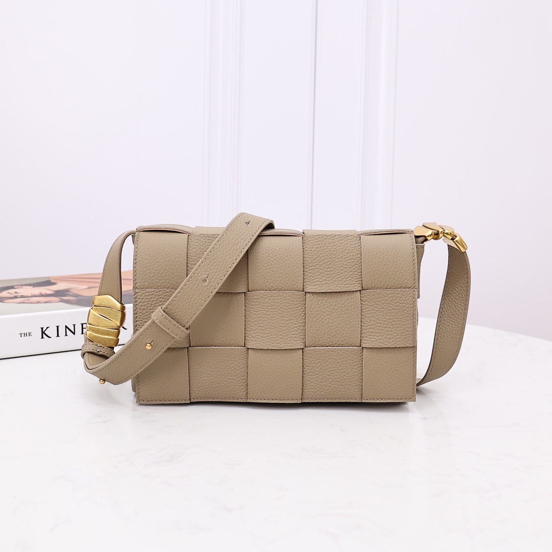 Bottega Veneta Cassette Intrecciato Lambskin Leather Metal Hardware Shoulder Bag