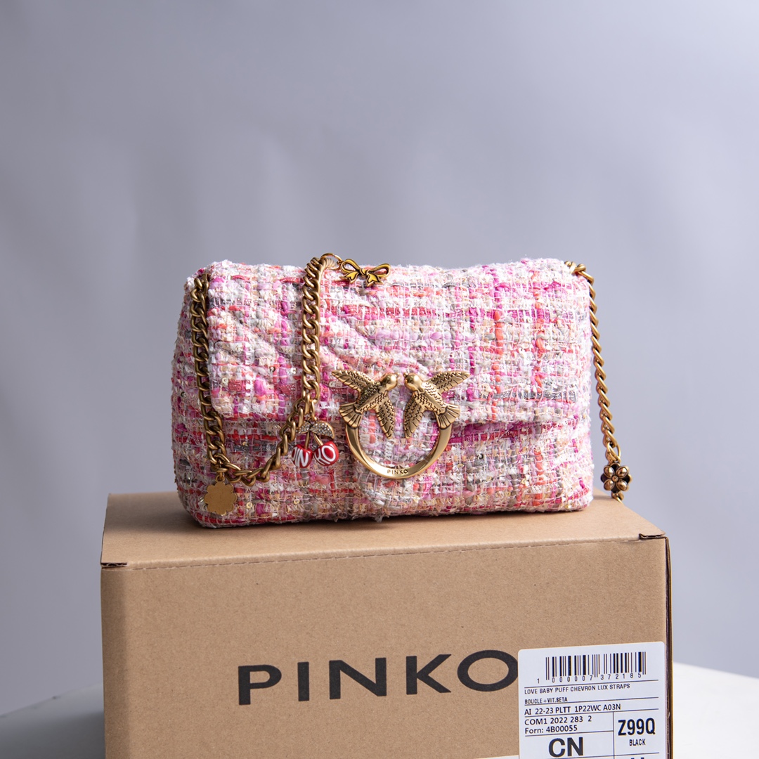 pinko粗毛呢枕头包eddbj粉色尺寸20×12×4