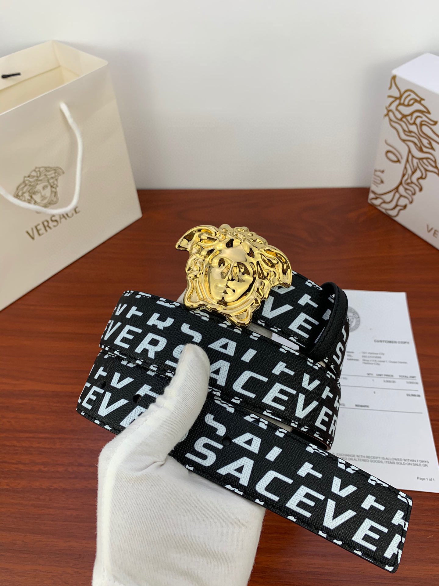 宽度3.8cm VERSACE（范思哲）爆款十字纹印花搭配经典人头