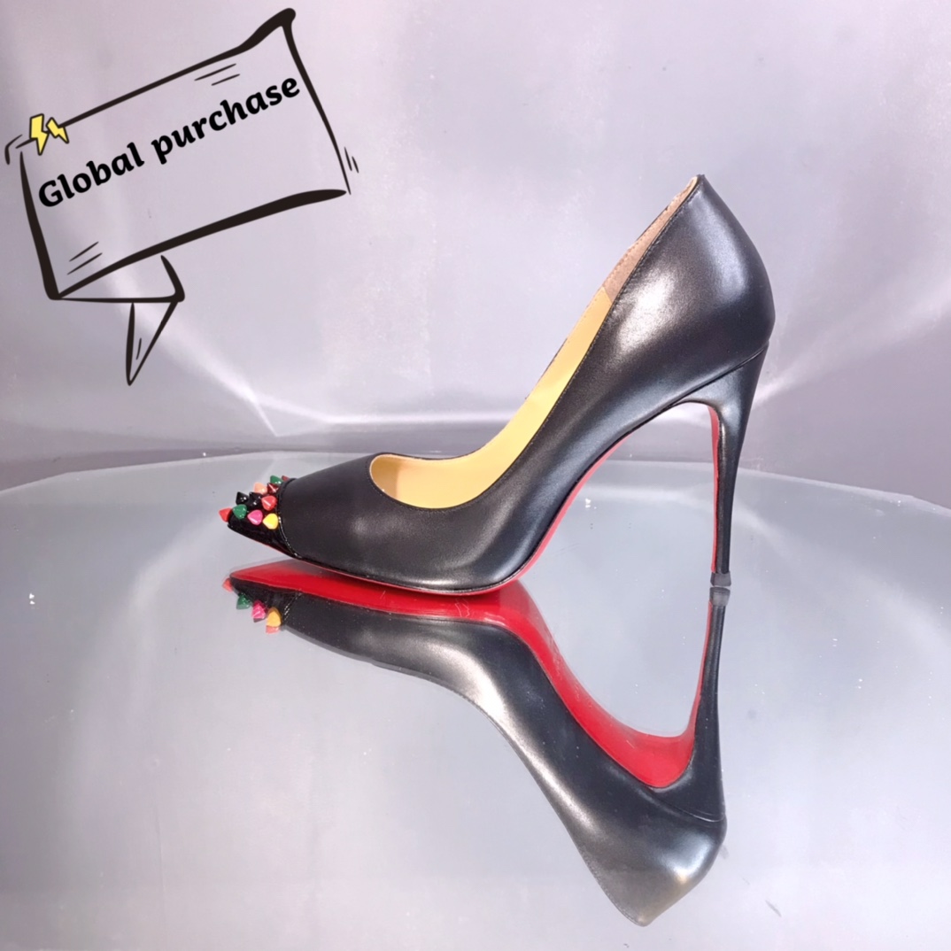 NO:100455,High-end customized rivet classic series!  H10Cm, size 34-42. Customized model, no return or exchange 9033-. Black cowhide colorful nails. Official website synchronization Standard European code Reference:9033- Color:Black/colorful Material:cowhide Lining:goat leather Heel height:10Cm Sole:leather sole Size:EU 34-42 (US 4-11):,,christian louboutin,cowhide19860909高端订制一铆钉典精款系列！ H10Cm,尺码34-42码.订制款,不退不换9033-.黑牛皮七彩钉.官网同步 标准欧码 Reference:9033- Color:Black/colorful Material:cowhide Lining:goat leather Heel heigh:10Cm Sole:leather sole Size:EU 34－42（US 4一11) :,,christian louboutin,cowhide,Women's Shoes