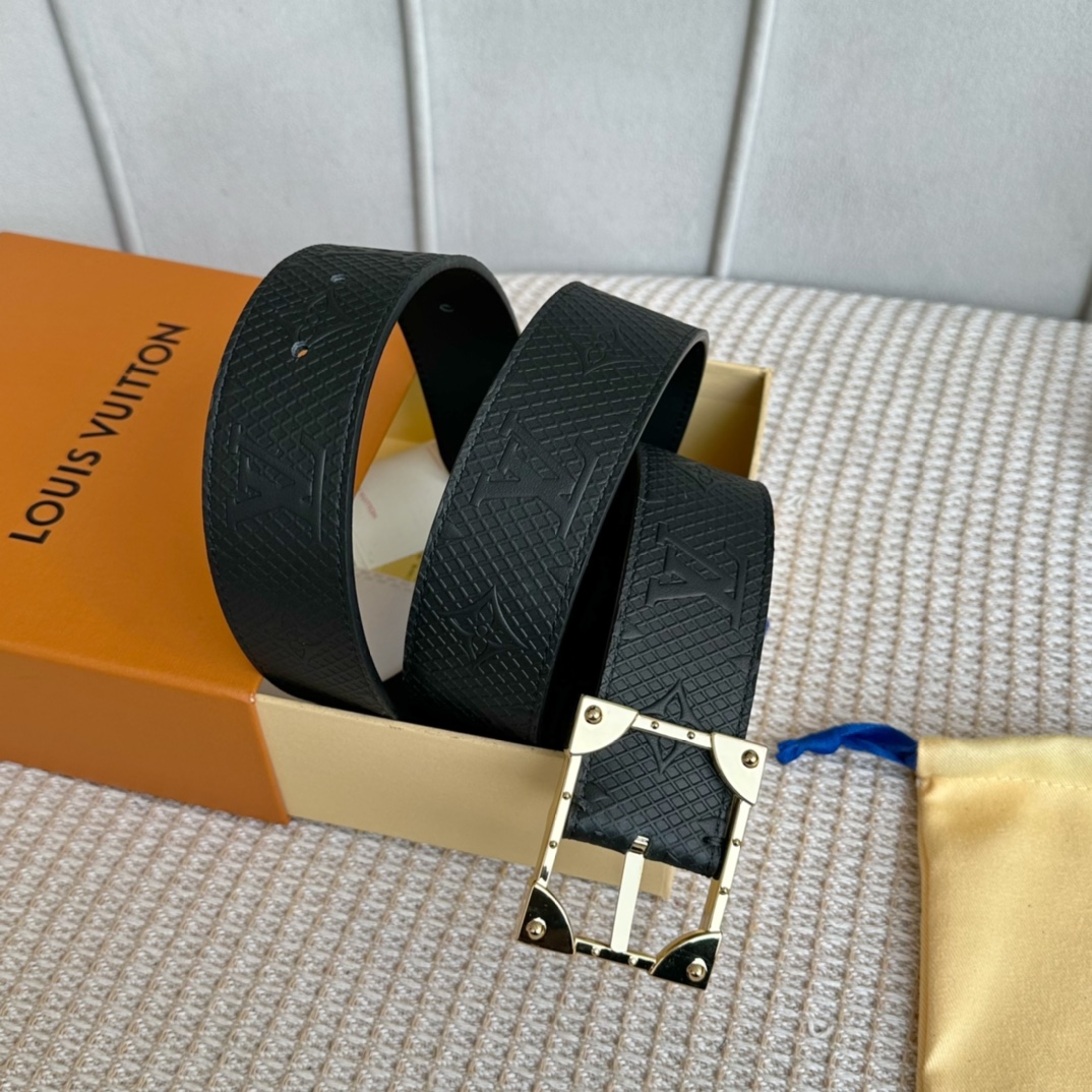 Louis Vuitton Belts Black Men Calfskin Cowhide Ava
