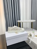 Dior Canvas Shoes Gold Embroidery Canvas Cowhide Silk