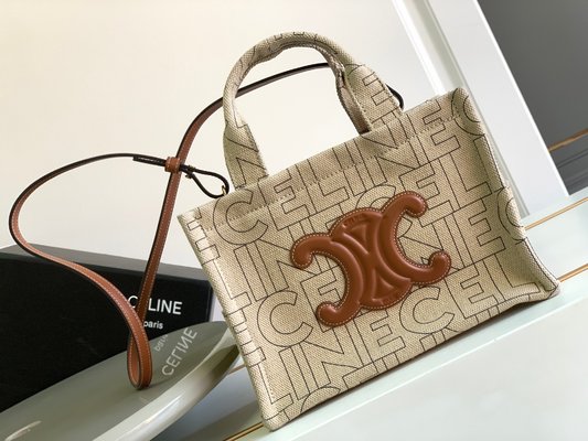 Celine Handbags Mini Bags Beige Cowhide Fabric Spring Collection Cabas Thais