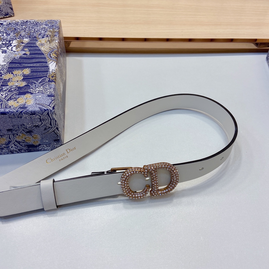 迪奥新品20毫米黑色光滑牛皮革和白色