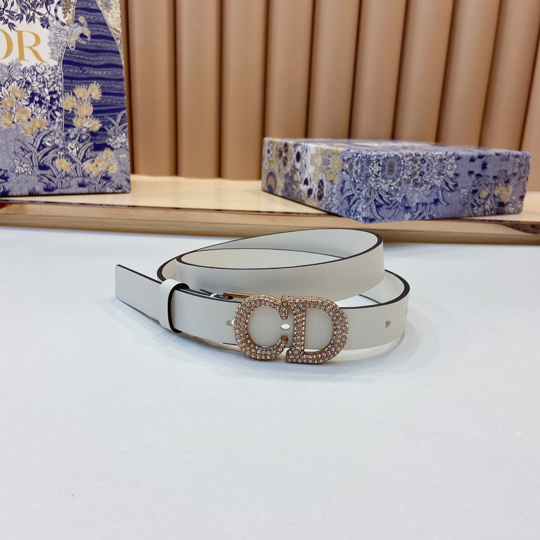 迪奥新品20毫米黑色光滑牛皮革和白色