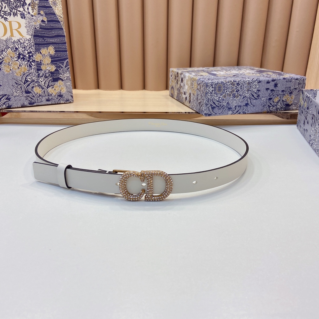 迪奥新品20毫米黑色光滑牛皮革和白色