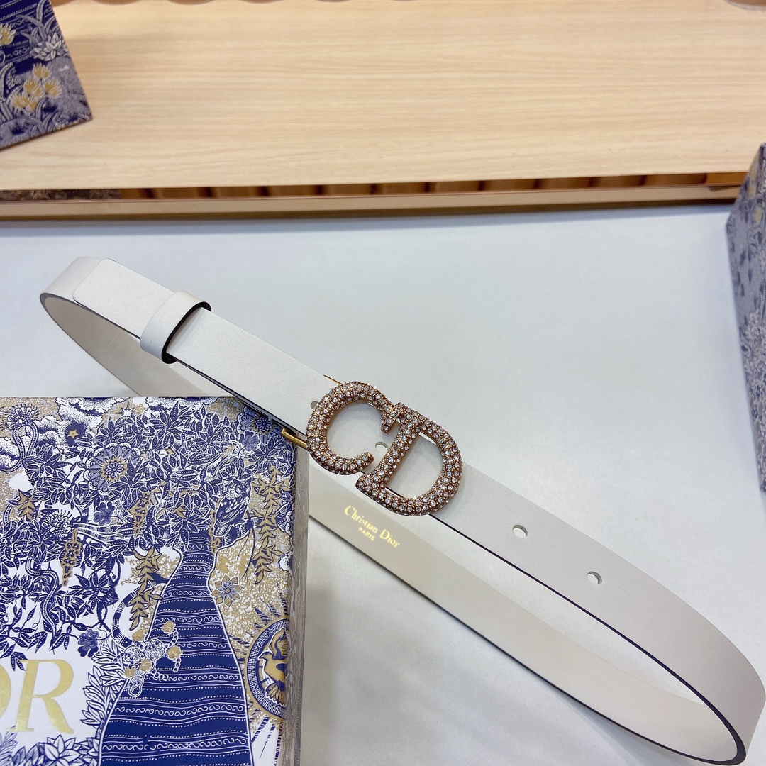 迪奥新品20毫米黑色光滑牛皮革和白色