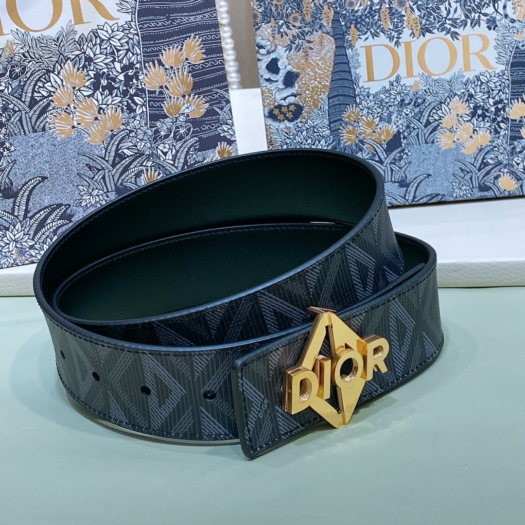 迪奥40毫米黑色帆布和光滑牛皮革CD