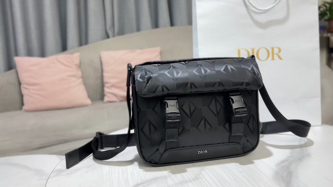 Dior Messenger Bags Black Nylon Diamond