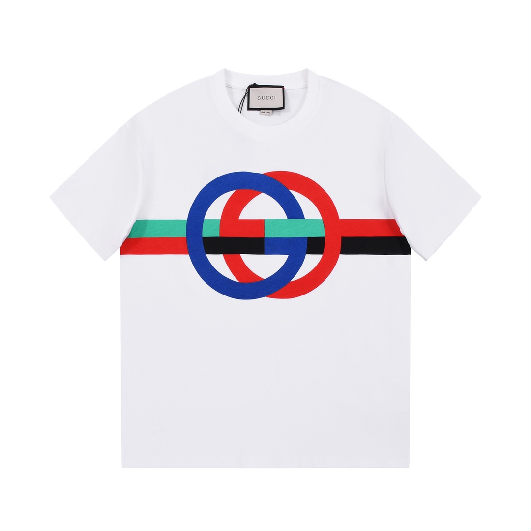 Gucci Ropa Camiseta Blanco Universal para hombres y mujeres Algodón de punto Tejido Manga corta