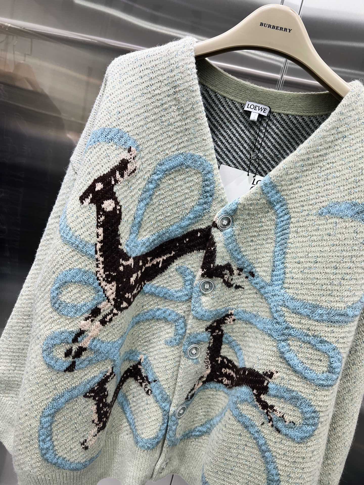 2023LOEWE23FW小鹿提花开衫毛衣