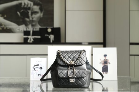 First Copy Chanel Bags Backpack Black All Steel Calfskin Cowhide Spring Collection Chains