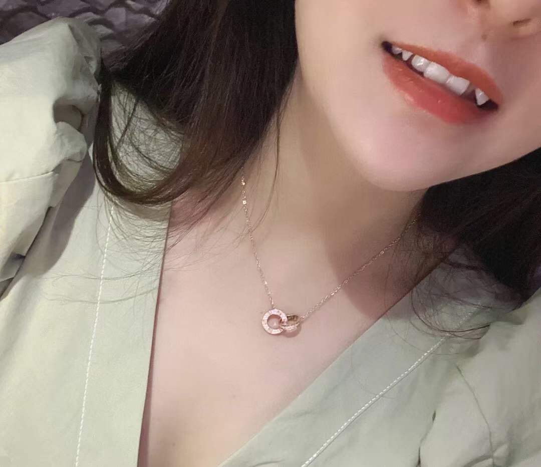 Cartier Cartier 卡地亚 玫瑰金双环满钻圆饼项链