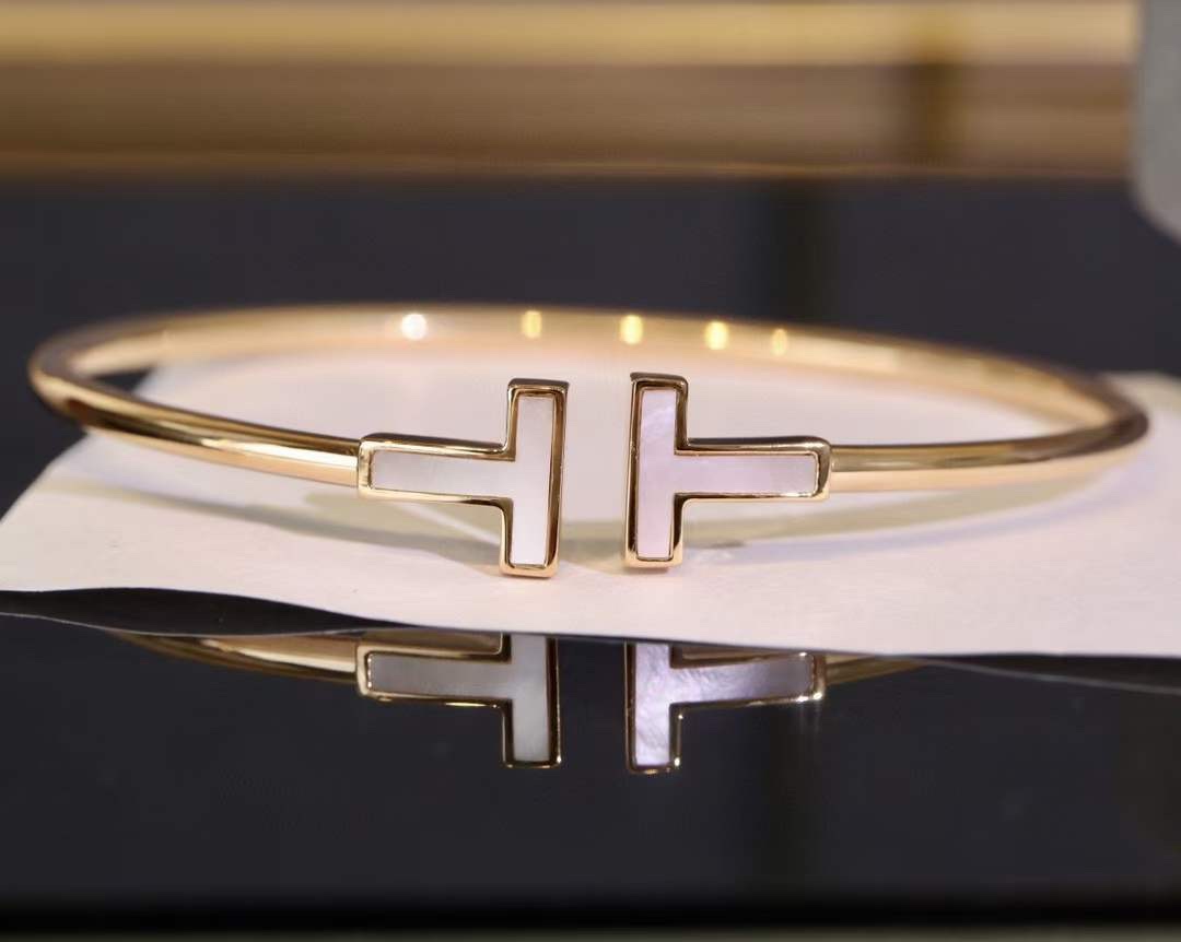 Tiffany & Co. Tiffany&Co.蒂芙尼白贝半钻双T手镯