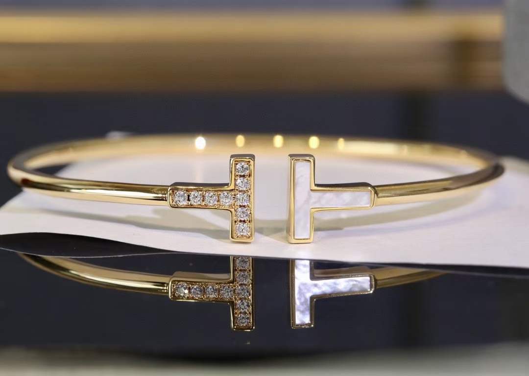 Tiffany & Co. Tiffany&Co.蒂芙尼白贝半钻双T手镯