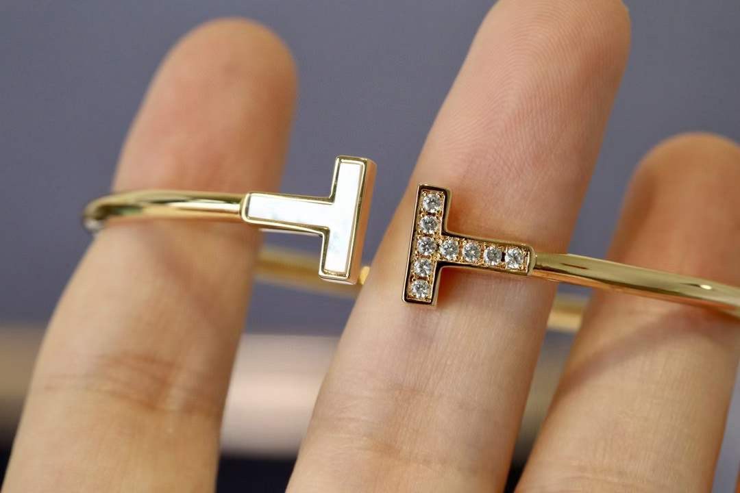 Tiffany & Co. Tiffany&Co.蒂芙尼白贝半钻双T手镯