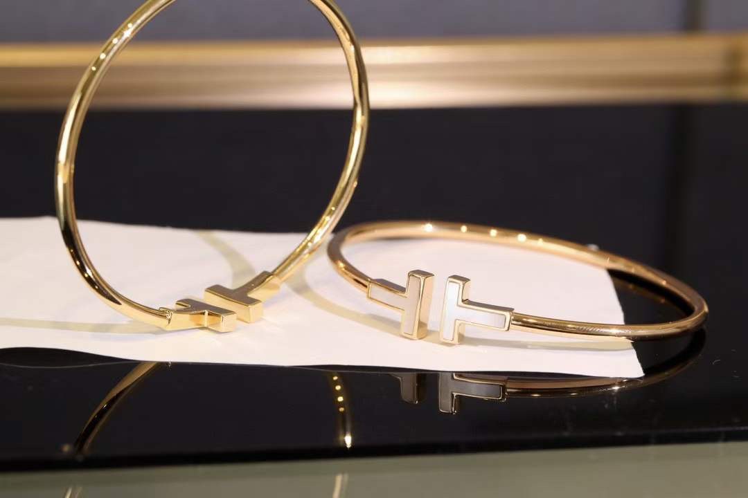Tiffany & Co. Tiffany&Co.蒂芙尼白贝半钻双T手镯