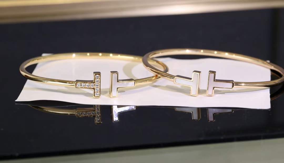 Tiffany & Co. Tiffany&Co.蒂芙尼白贝半钻双T手镯