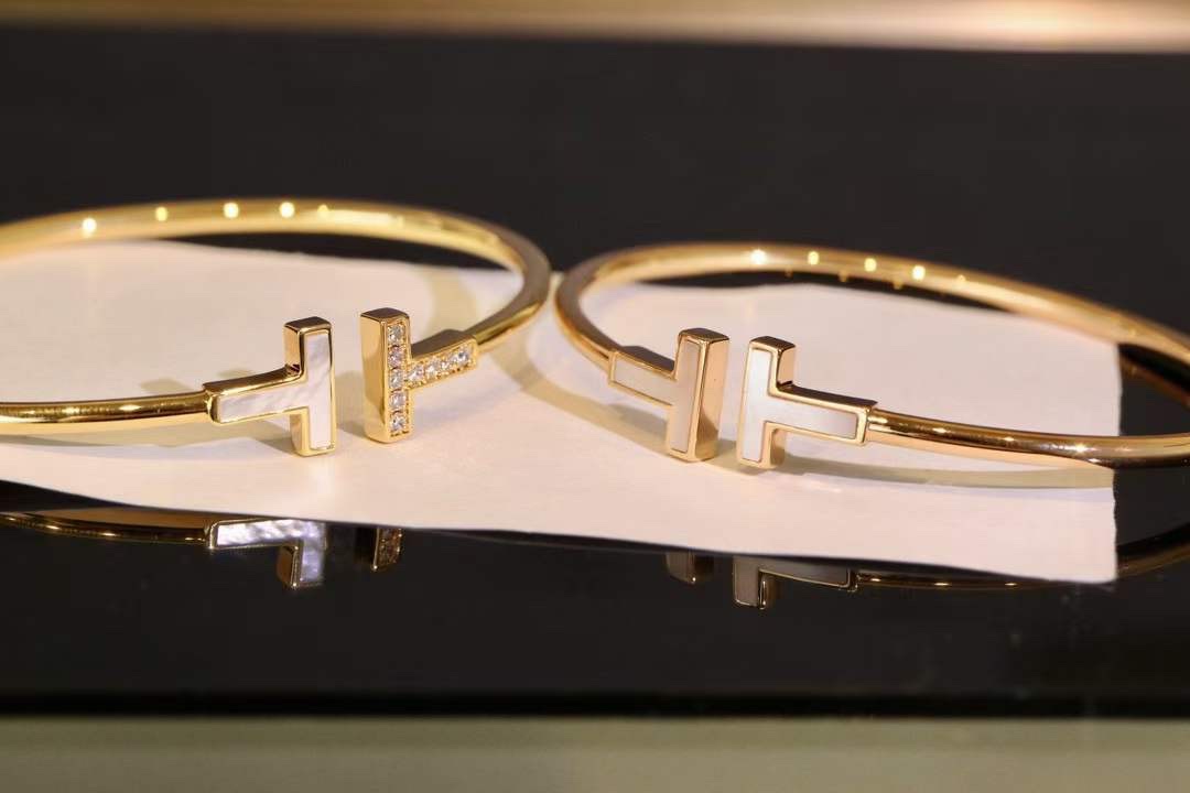 Tiffany & Co. Tiffany&Co.蒂芙尼白贝半钻双T手镯
